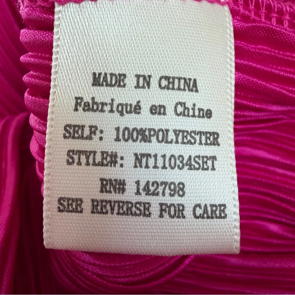 NWT Bohme New In Clara Hot Pink Satin Ribbed Pleated Wide Leg Matching Set